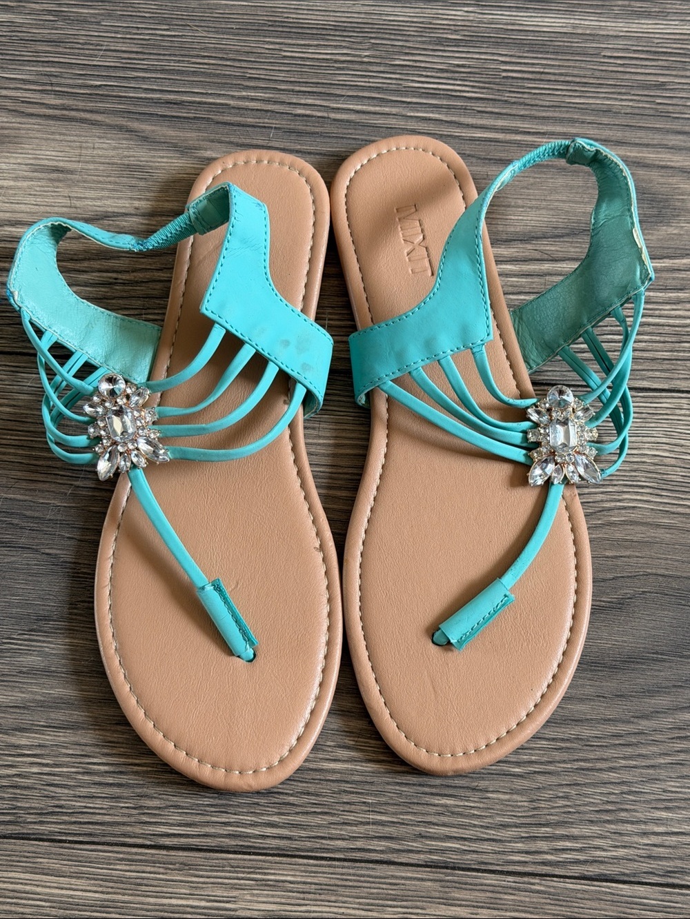 Mixit Turquoise Jeweled T-Strap Sandals